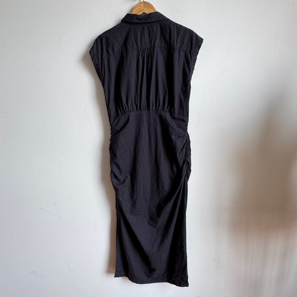 ANTHROPOLOGIE Cap-Sleeve V-neck Ruched Slim Midi Dress in Black - Picture 2 of 8